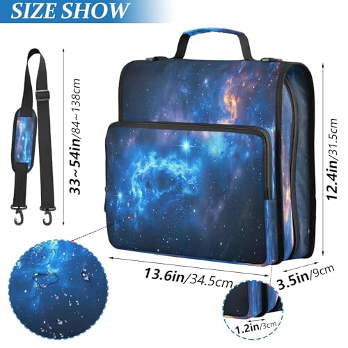 3 Ring Zipper Binder Galaxy Binder Organizer Portfolio with File and Shoulder Strap & Handle Large Capacity File Folder - color: Galaxy