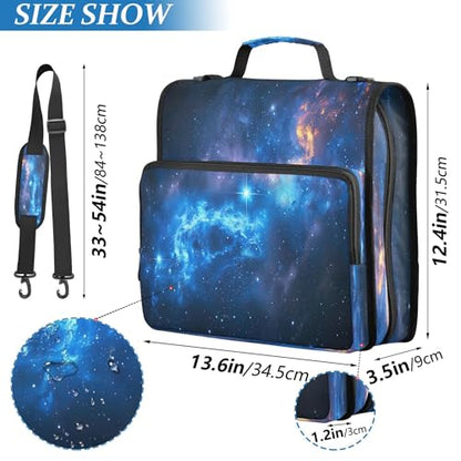 3 Ring Zipper Binder Galaxy Binder Organizer Portfolio with File and Shoulder Strap & Handle Large Capacity File Folder - color: Galaxy