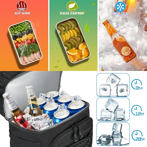 MOZETO Lunch Cooler Backpack Double Deck Lunch Box Backpack Insulated Leakproof Compartments Coolers Bag for Beach Travel Picnic Lunch Hiking BBQ Camping - color: Black