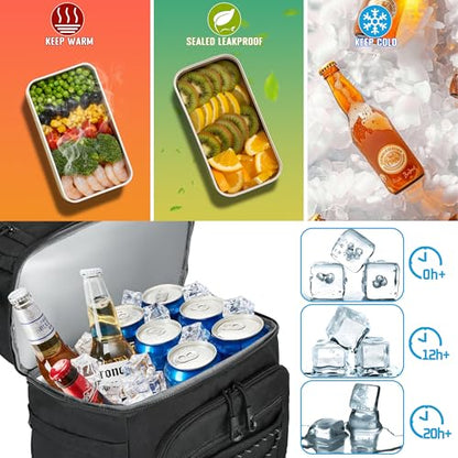 MOZETO Lunch Cooler Backpack Double Deck Lunch Box Backpack Insulated Leakproof Compartments Coolers Bag for Beach Travel Picnic Lunch Hiking BBQ Camping - color: Black