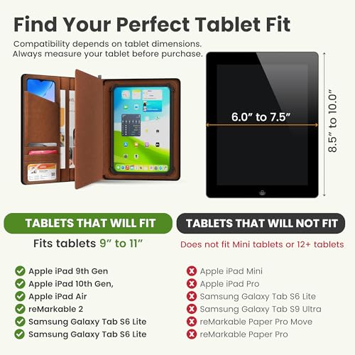 KHOMO Universal Padfolio Case – Tablet Portfolio Organizer with Notepad Holder – Compatible with iPad 10th/11th Gen, iPad Pro 11, iPad 7/8/9 (10.2", 10.9", 9.7") - color: Black