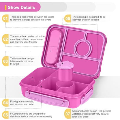 Amathley Bento Box Adult Lunch Box Kids,Lunch Containers for Adults/Kids/Toddler,5 Compartments Bento Lunch Box with Sauce Vontainers,Microwave & Dishwasher & Freezer Safe,BPA-Free (Red lily) - color: Red lily