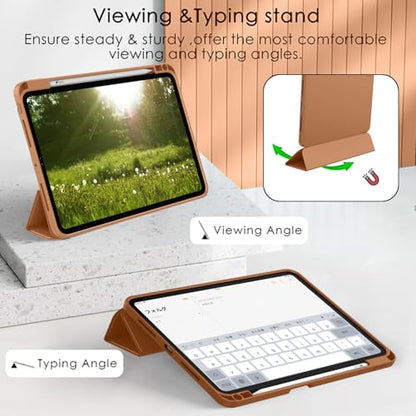 ZryXal iPad Pro 11 Inch Case (M5) 2025/ (M4) 2024 (Model: A2836/A2837/A3006), Trifold Stand Smart Cover with Pencil Holder and Soft TPU Back, Auto Wake/Sleep (New Brown) - color: New Brown
