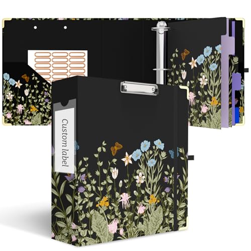 3 Ring Binder 3 Inch, Cute Round Ring Binder with 6 Tab Dividers & Label Stickers, Low Profile Clipboard with Storage, Fashion Binder for School Office Supplies (Wild Flowers) - color: Wild Flowers, size: 3 Inch