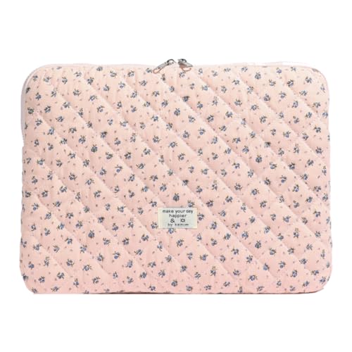 Cute Laptop Sleeve 13-15 inch Laptop Case Aesthetic Quilted Laptop Sleeve Computer Bag with Flower Printing for MacBook (A-Pink, 15inch) - color: A-pink, size: 15inch