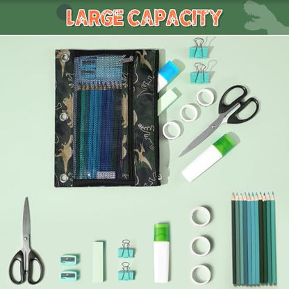 WAWSAM Dinosaur Pencil Pouch for 3 Ring Binder, Binder Pencil Pouches for boys with Zipper, Pencil Case with Clear Window, Cosmetic Bags for Office School College Supplies - color: Dinosaur