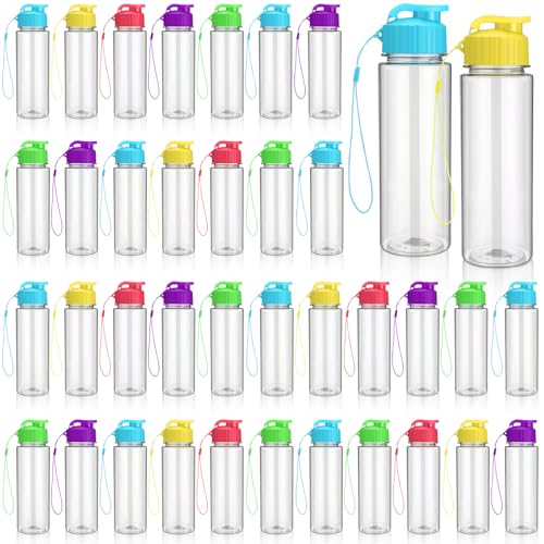 Domensi 50 Pieces Plastic Water Bottle Bulk 17 oz Sports Adults Reusable Large Water Bottles with Leak Proof Flip Top for Adults Fitness (Mixed Color) - color: Mixed Color