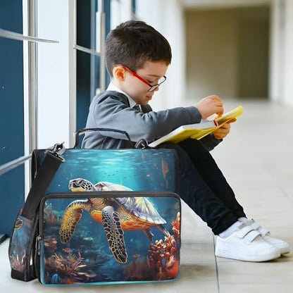 Personalized Sea Turtle D-Ring Binder Bag Multi-Pocket Zipper Organizer with Handle and Detachable Shoulder Strap Holds 500 Sheets for School Office Supplies - color: Dhb-007