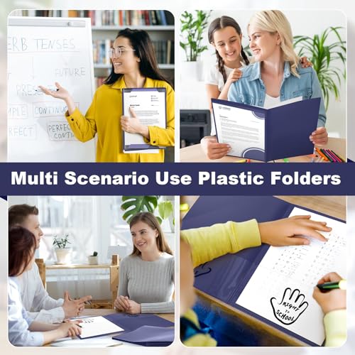 Henoyso 24 Pcs School to Home Folder with Pocket Plastic Heavy Duty Clipboard Folder with Clear Front Pocket Homework Take Home Folders for School Students Parent Teacher Communication (Navy Blue) - color: Navy Blue