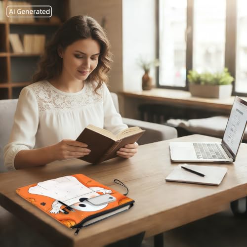 Padded Book Sleeve with Zipper & Front Pocket, Fabric Book Cover | Cute Halloween Ghost Pumpkin11.4"x8.7" Washable Canvas Pouch for Hardcovers, Tablets & Reading Accessories - color: Cute Halloween Ghost Pumpkin