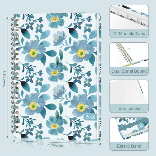 2026 Planner, Weekly and Monthly Calendar Planner Agenda, Jan 2026 - Dec 2026, Planning Academic Book, Office Desk Accessories and School Supplies - A5 (6.3'' x 8.5'') - color: C-Blue Blossoms