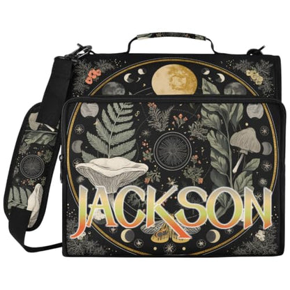 Custom Binder Bag Personalized Moons Botanical Plants 3 Ring Zipper Binder Bag with Laptop Pockets and Shoulder Strap Tote Binders Organizer Case for School Office - color: Custom Botanical