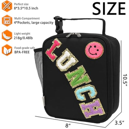 GYEUKHAM Insulated Lunch Bag for Women Girl Teen large Insulated Kid Lunch Bag,Large Reusable Cute Cooler Bag for School Work Picnic,Black Alphabet - color: Black Alphabet