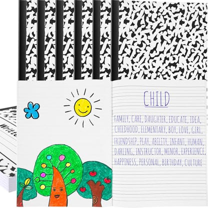 Henoyso 12 Pack Primary Composition Notebook for Kids, K-2 Journal with Half Blank Half Lined Pages, Draw and Write Journal for Kindergarten, 1st & 2nd Grade, Classic Black Covers - color: Black