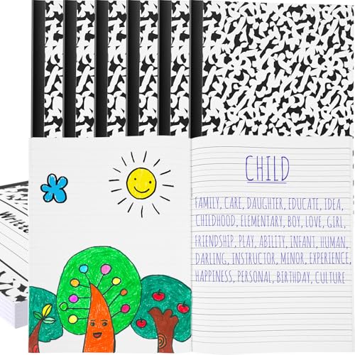 Henoyso 12 Pack Primary Composition Notebook for Kids, K-2 Journal with Half Blank Half Lined Pages, Draw and Write Journal for Kindergarten, 1st & 2nd Grade, Classic Black Covers - color: Black