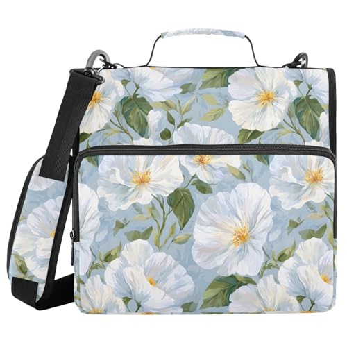 3 Ring Zipper Binder White Primrose Floral Binders Bag with Shoulder Strap 500 Sheets Paper Organizer Trapper Keeper Documents Storage File Folder for School Office - color: A857