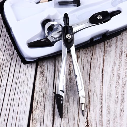 Metal Geometry Drawing Kit Straight and Triangle Rulers, Protractor, Pencil, Eraser 10 in 1 with Compasses Sharpener for Engineer Students and School Season