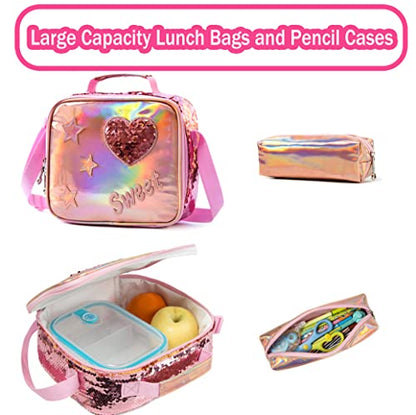 Girls Kids Rolling Backpack with Wheels Trolley School Bag Waterproof Travel Luggage for Kids Girls and Students lunch bag Lightweight and Multi functional 5-10 Years Old - color: C