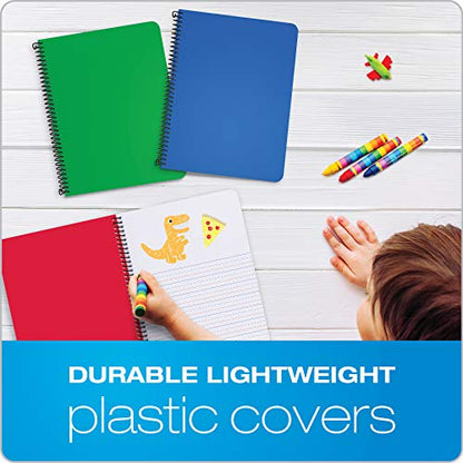 Oxford Primary Spiral Notebooks, Writing/Drawing Practice, Pre-K, K-2, Durable Plastic Covers, Writing Journals for Kids, 80 Sheets, 9-3/4 x 7-1/2 Inch, Blue, Green, Red, 3 Pack (89001) - size: 3 Count (Pack of 1)