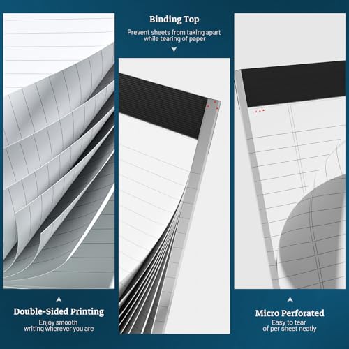White Legal Pads 8.5 x 11 Notepads, 12 Pack Writing Paper Note Pads 8.5x11, Micro Perforated Wide Ruled Lined Writing Pads 30 Sheets for Home Office School Work, Legal Notepads Double-Side Printed Per Pad - color: White- 12