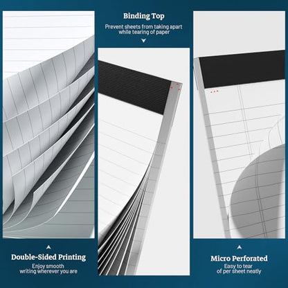 White Legal Pads 8.5 x 11 Notepads, 12 Pack Writing Paper Note Pads 8.5x11, Micro Perforated Wide Ruled Lined Writing Pads 30 Sheets for Home Office School Work, Legal Notepads Double-Side Printed Per Pad - color: White- 12