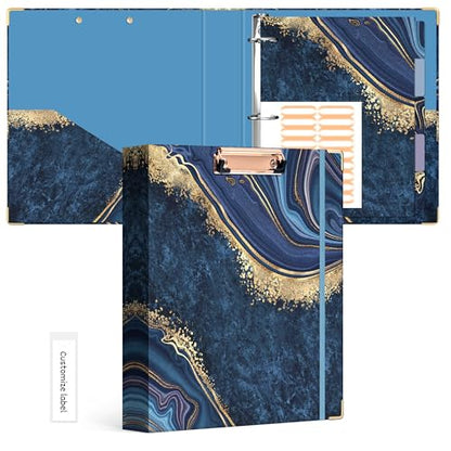 Ospelelf 3 Ring Binder, 1.5 Inch, Letter Size (11" x 8.5") with 5 Tab Dividers, File Folder Labels and Low Profile Clipboards, Blue Marble Binder for School and Office Supplies - color: Blue Marble, size: 1.5in（Letter Size）
