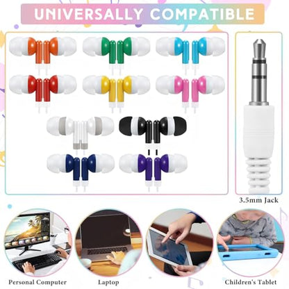50 Pack Earbud Bulk Headphone for Classroom Earphone Earbud with Wire Individually Bagged Wired in Ear Buds(Multicolor) - color: Multicolor