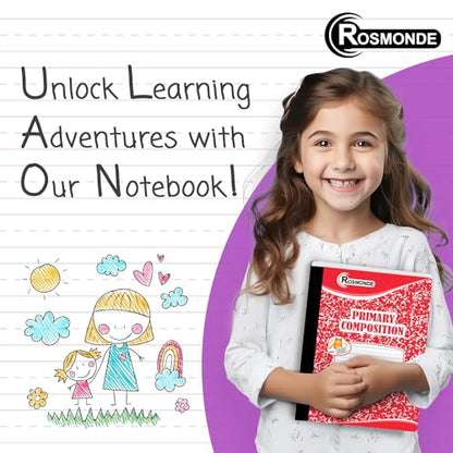 Rosmonde 5 Pack Composition Notebooks Primary Ruled, Color Marble Notebooks | Writing Dotted Lined, Grades K-2 Writing Workbook, 200 Pages (100 Sheets), 9-3/4" x 7-1/2", Sewn Binding, Hardcover Notebooks - size: 5 Pack