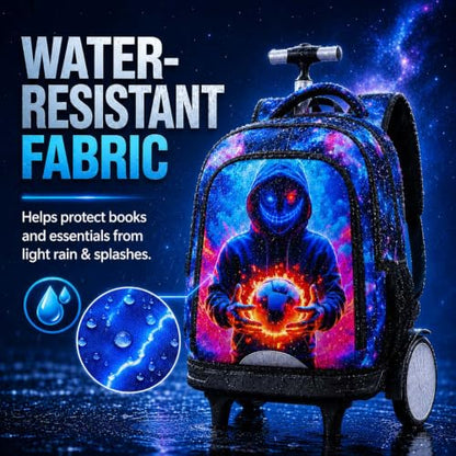 UFNDC Big Wheel Roller Bag, Water-Resistant Rolling Backpack for Boys with Lunch Box & Pencil Case, 3-Pack Kids Wheeled School Bookbag Travel Set - Devil Soccer - color: Rolling Backpack Devil Soccer Blue