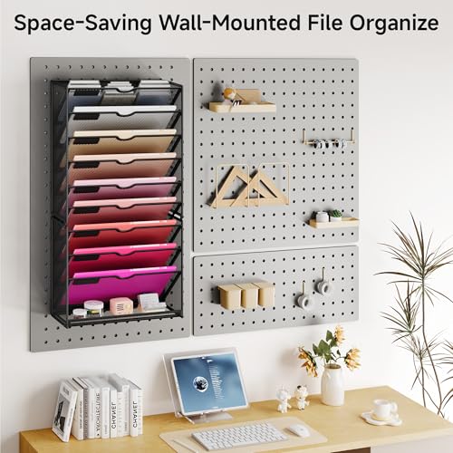 Lavatino 10-Tier Hanging Wall File Folders Organizer - Black Metal Mesh Paper Magazine Document Mail Holder File Organizer for Office School Home Wall Mount or Desk Supplies Organization