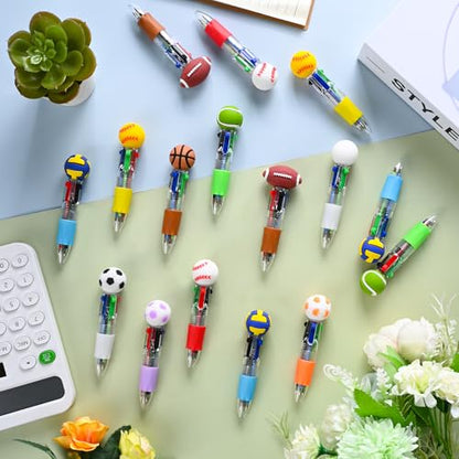 LiYiQ 25Pcs Sports Party Favors Multicolor Pen in One Cartoon Cute Fun 4-in-1 Cute Pens Bulk Kawaii Soccer Football Basketball Baseball Shape Cool Ballpoint Pens Fun Gifts - style: Sports
