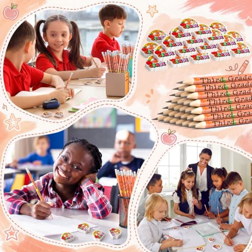 48 Pcs/24 Sets 3rd Graders Pencils and Erasers Bulk Set Motivational Pencils Back to School Supplies for Kids Student Inspirational Teacher Classroom Reward Party Favors Gifts - style: 3rd Grader