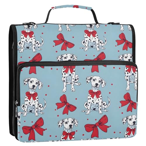 Dalmatian Dog Bows 3 Ring Binder Bag 1.5 inch Binder Organizer with Zipper Shoulder Strap 500 Sheet Documents Storage for School Office