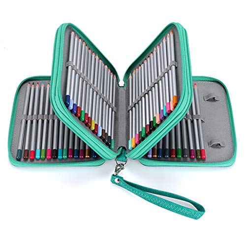 BTSKY Zippered Pencil Case-Canvas 72 Slots Handy Pencil Holders for for Prismacolor Watercolor Pencils, Crayola Colored Pencils, Marco Pencils (Green) - color: Green
