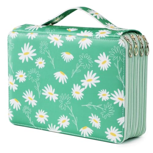 YOUNGCOL 200 Slots Colored Pencil Case Color Pencil Organizer Storage Large Capacity Pencil Case (Green + Sunflower) - color: Green + Sunflower, size: 200 Slots