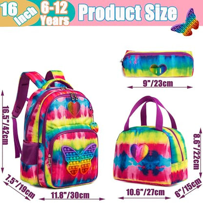 Backpack for Girls Elementary Preschool Kids Lunch Box for School - color: Butterfly Bag