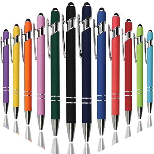 Oddmoal Ballpoint Pen with Stylus Tip, Soft Touch Click Metal Pen, 1.0mm Medium Point, Black Ink, 12 Count(Mixed Color) - color: 12 Colors - 12 Pens