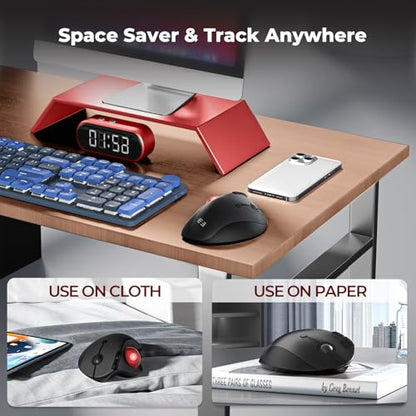 seenda Wireless Trackball Mouse, Ergonomic Bluetooth Rollerball Mouse Rechargeable, 3 Device Connection Optical Mice Adjustable DPI Thumb Control Mice Compatible for PC/Laptop/Windows/Mac - Black&Red - color: Black with Red ball
