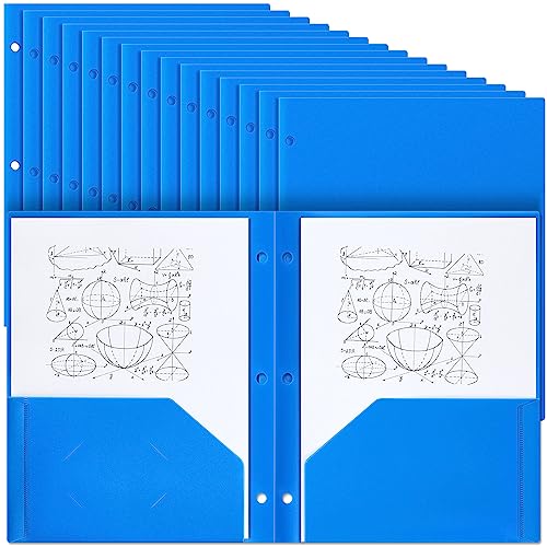 Yeaqee 50 Pcs Plastic Folders with Pockets Bulk 3 Hole Punched 2 Pocket File Folders for 3 Ring Binder Divider Folder for Notebooks, Durable Poly for Office Home (Blue) - color: Blue