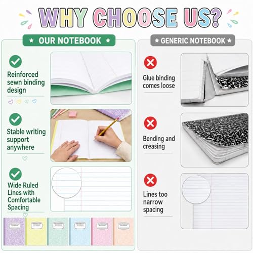 12 Pack Large Composition Notebooks Bulk 9.8 × 7.5 in Wide Ruled Hard Cover Composition Book Assorted Marble Journal College Ruled Paper for Adult Student College Office Back to School Supply(Pastel) - size: 12 Pack, style: Pastel