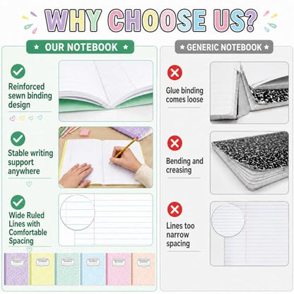 12 Pack Large Composition Notebooks Bulk 9.8 × 7.5 in Wide Ruled Hard Cover Composition Book Assorted Marble Journal College Ruled Paper for Adult Student College Office Back to School Supply(Pastel) - size: 12 Pack, style: Pastel