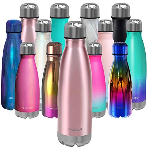 CHILLOUT LIFE Stainless Steel Water Bottle: 17 oz Double Wall Insulated Cola Bottle Shape for Cold and Warm Drinks, BPA Free Metal Sports Bottle - color: Rose Gold, size: 17 Ounces, style: 1 Pack