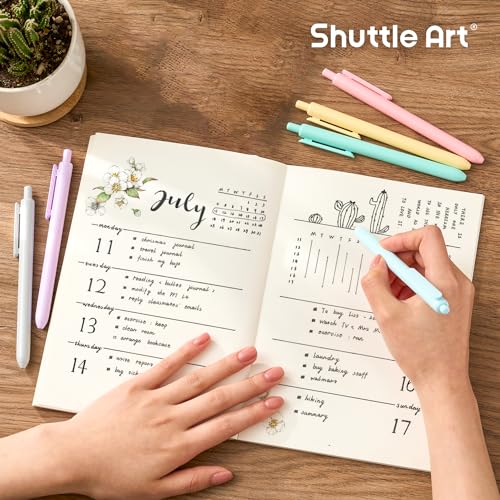Shuttle Art Retractable Pastel Gel Ink Pens, 15 Pack Black Ink Pens, Cute Pens 0.5mm Fine Point for Writing Journaling Taking Notes School Office Home - color: 15 Black Ink