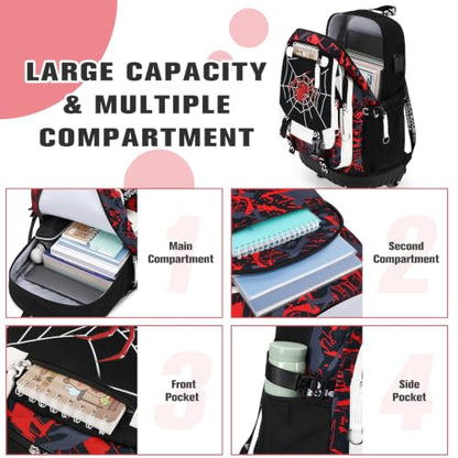 Bevalsa Rolling Backpack for Boys, Roller Backpack with Wheels, Wheeled School Bag with Sling Bag, Lunch Box & Pen Case for Kids Children Teens Elementary Middle Student Glow In The Dark - color: Spider