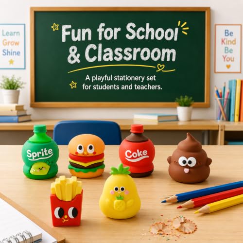 6 PCS Cute Pencil Sharpeners for Kids, Pencil Sharpener Manual (Style 1) | Cute Food Shapes, Compact Travel Size, Smooth Sharpening, Built-in Blade, Easy to Carry, Adorable Desktop Decor - style: Style 1