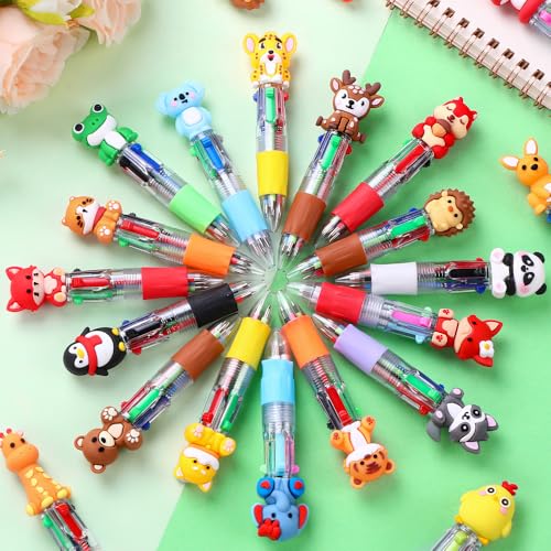Vellibring 36pcs Mini Multicolor Animal Pens in One 4-in-1, Bulk Cute Cartoon Animal Retractable Writing Pens for Party Favors Birthdays Holiday Gifts Classroom Student Prizes - style: Cute Animals-36pcs