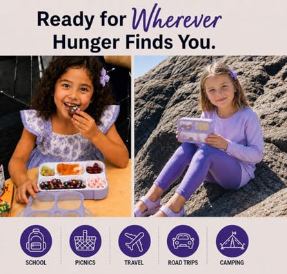 Bento Lunch-Box and Snack Container Set for Kids, 6 and 3 Compartment Boxes Leakproof School Bentos Meal Portion Control Containers BPA Free, Boys Girls Adults, Purple Lilac Large + MINI 2 Pack - color: Lilac Large + MINI 2 Pack