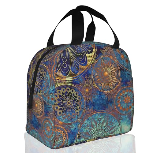 Blue Paisley Boho Flower Lunch Box,Insulated Lunch Bag for Girls Boys,Reusable Lunch Box for Kids Adults School Student Work Picnic Travel - color: Blue Paisley Boho Flower
