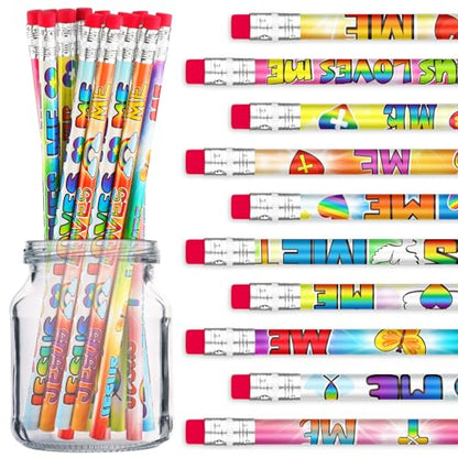Frienda 200 Pcs 2026 VBS Pencils Bulk Jesus Loves Me Motivational Pencils for 2026 VBS Teachers Prize Classroom Reward with Butterfly Rainbow Heart for Students Kids Christian Party Supplies