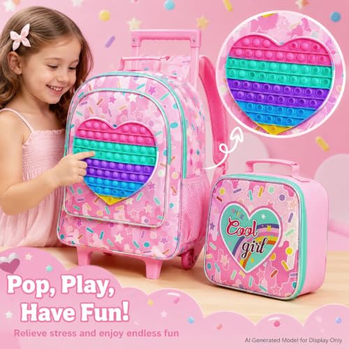 CCJPX 3Pcs Kids Rolling Backpack for Girls, Love Roller Wheeled Bookbag Toddler Elementary School Bag with Wheels (Pink) - color: Love Pink